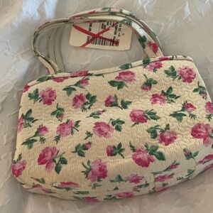 NWT MANOLO BLAHNIK pink rose flowers and white silk bag purse RARE